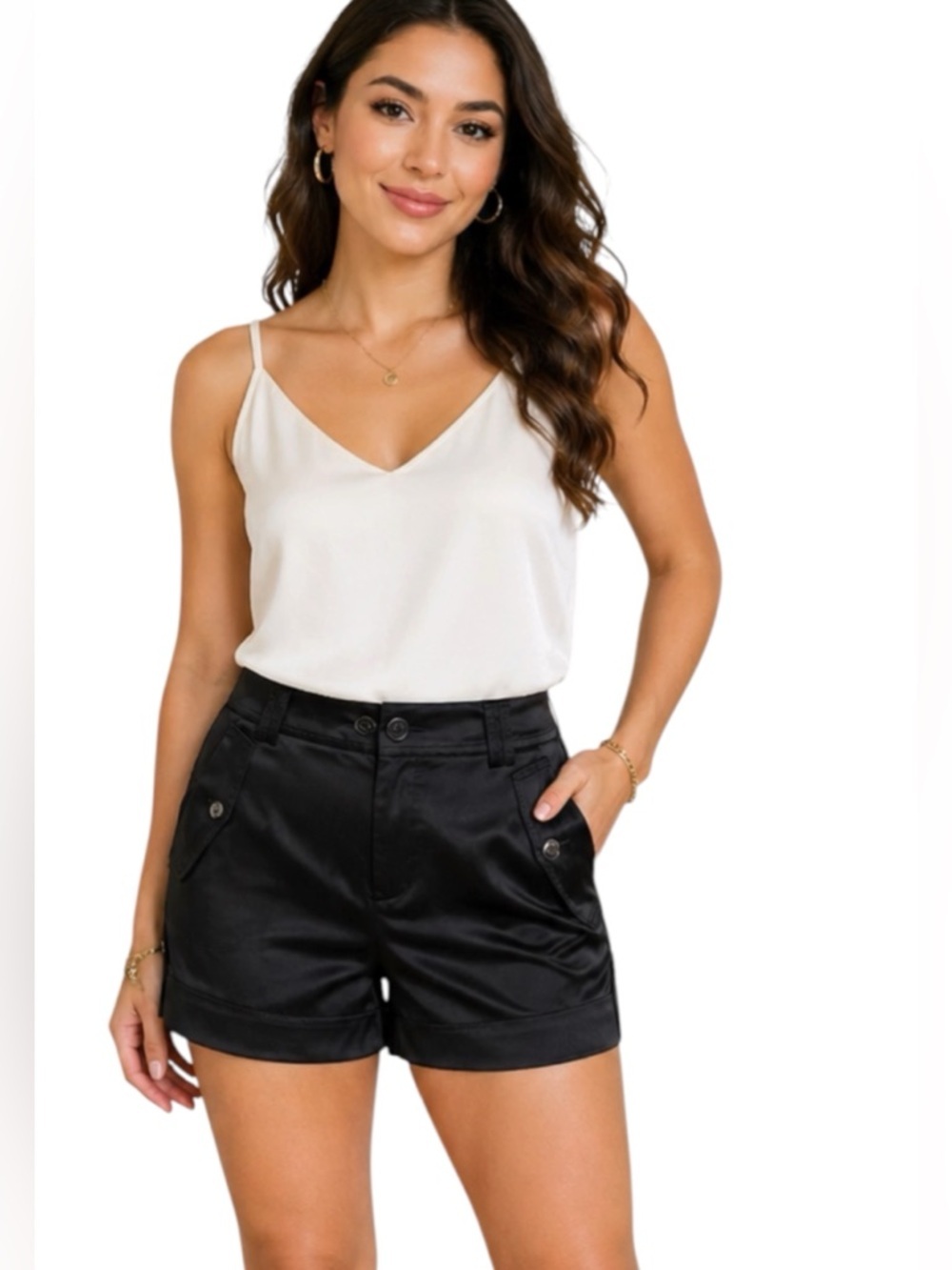 Express Black Satin Shorts Size 6 Dressy High Waist Button Detail